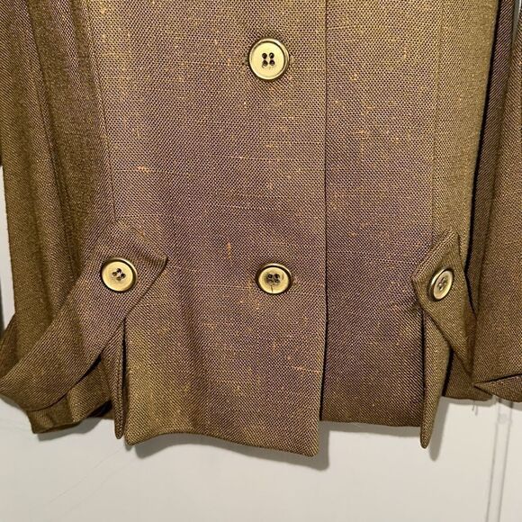 Vintage 60s Herman Marcus tan light nubby tweed jacket with gold buttons - Picture 4 of 9